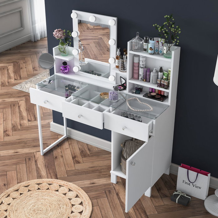 Hanah Home Mesa de Maquillaje Blanca con 9 Focos Hanah Home Mesa de Maquillaje Blanca con 9 Focos